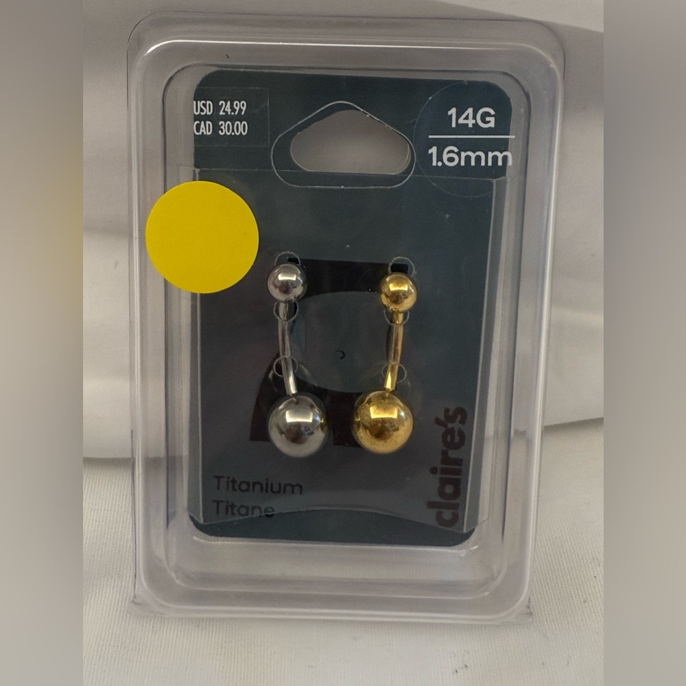 NEW (2) 14G Titanium Gold & Silver Colored Belly Button Ring Rings By Claire’s